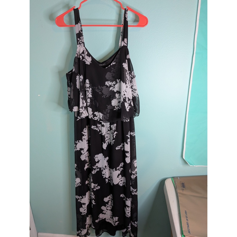 Lane Bryant Black White Floral‎ Cold Shoulder Chiffon Maxi Dress Plus Size 16